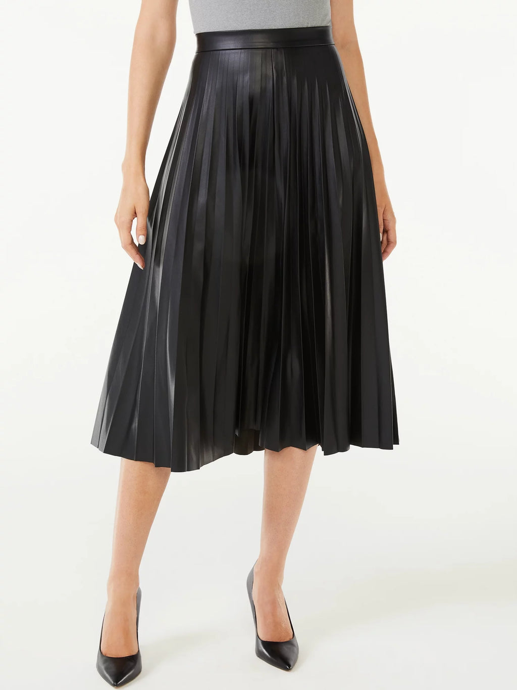 Women’s Faux Leather Pleated Skirt S315