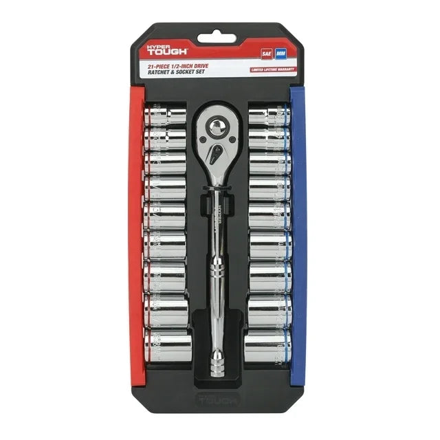 21 Piece 1/2 Inch Drive Ratchet and Socket Set Q86247