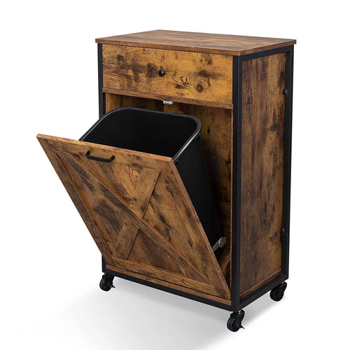 10 Gallon Rustic Brown Tilt Out Trash Cabinet with Drawer Y72839
