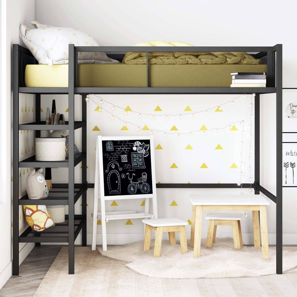 Black Metal Storage Loft with Bookcase F740