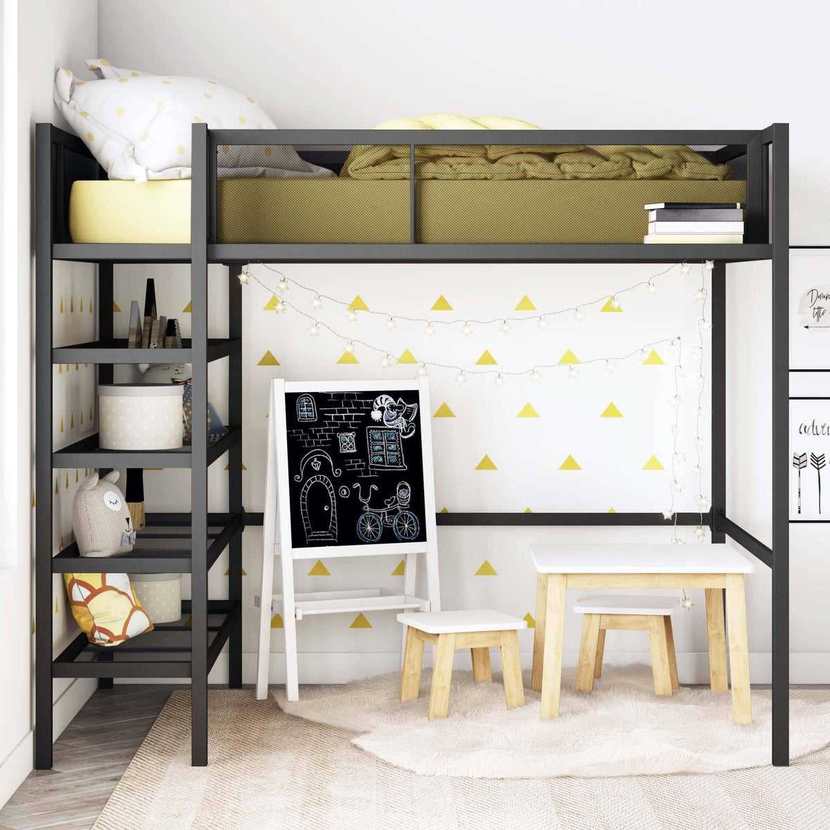 Black Metal Storage Loft with Bookcase F740