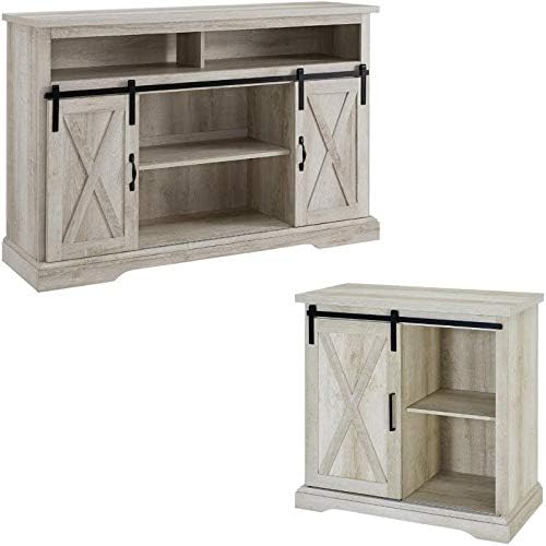 2 Piece Rustic Oak TV Stand and Buffet Side Cabinet Set Q82234