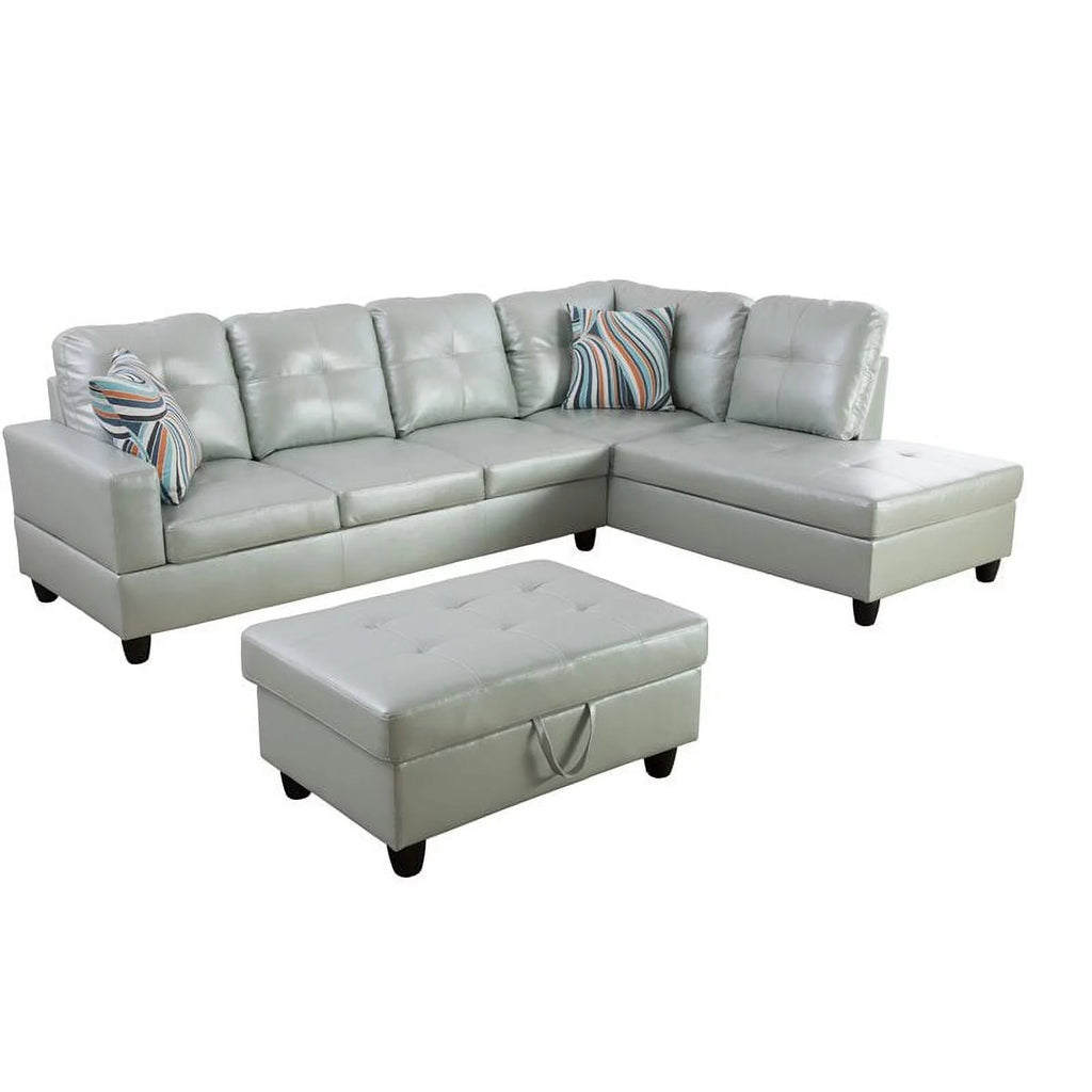 Silver Green Right-Facing Sectional & Ottoman S795502