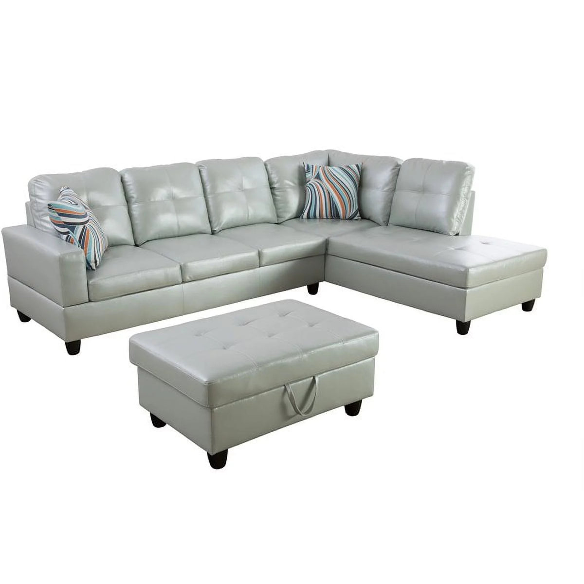 Silver Green Right-Facing Sectional & Ottoman S795502