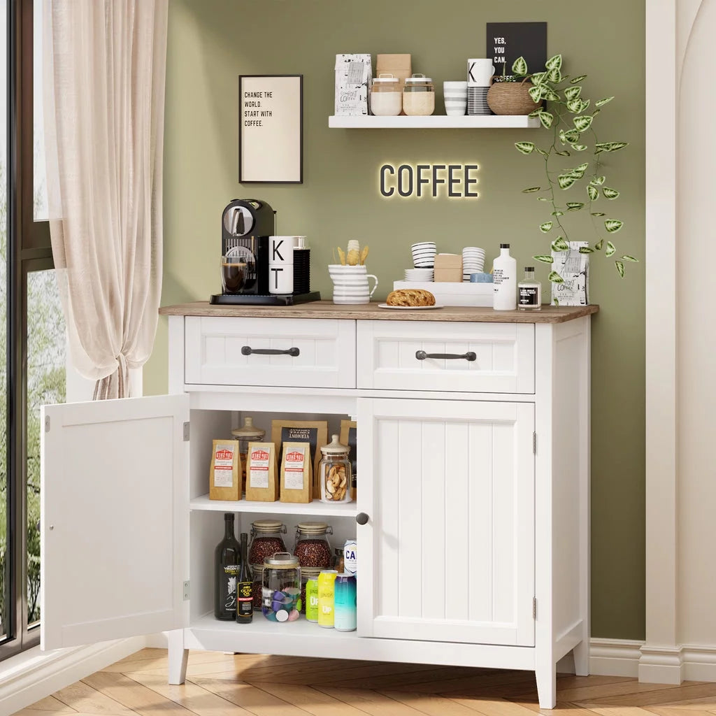 Grey Kitchen Sideboard Buffet Cabinet with Drawers and Adjustable Shelf M87598
