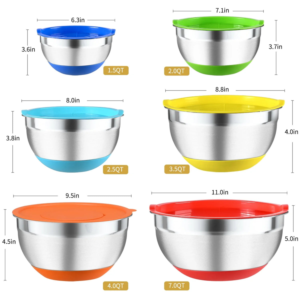 20 Pcs Stainless Steel Mixing Bowls Set with Lids Q1519