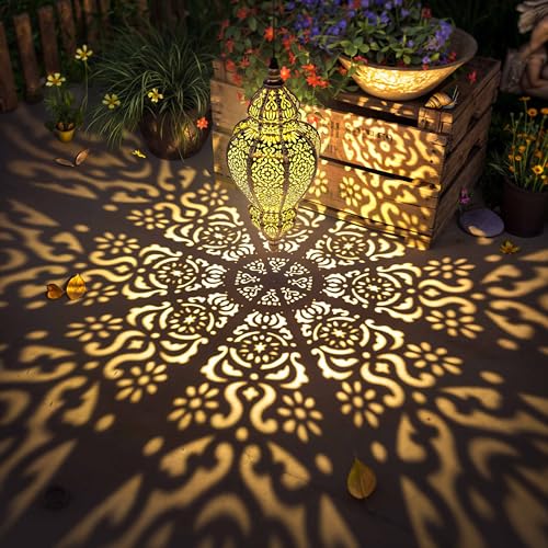 Gold Plastic Solar Hanging Lantern A258775