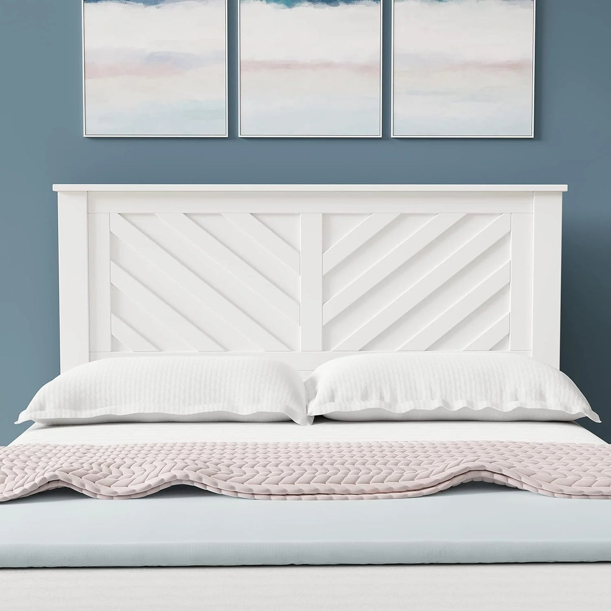 White Wood Panel Full Size Headboard Y778927