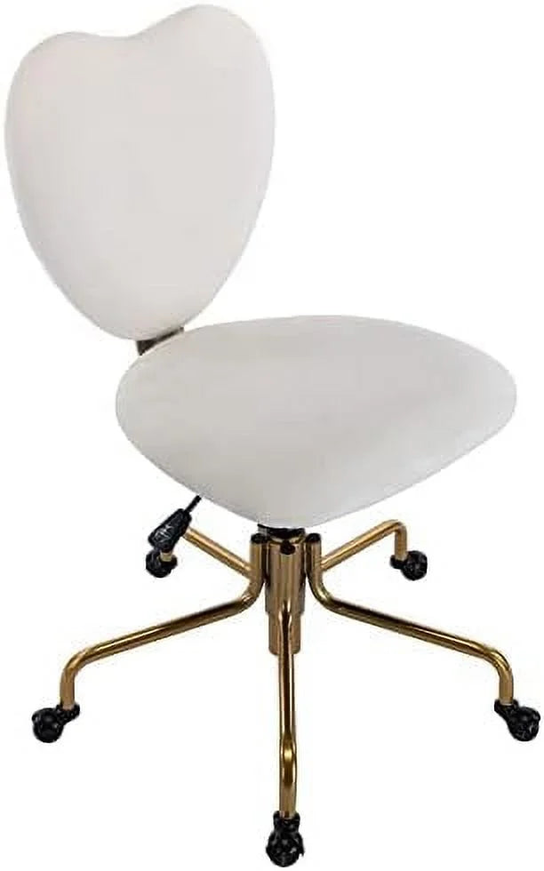 White Velvet Upholstered Swivel Desk Chair with Wheels L392