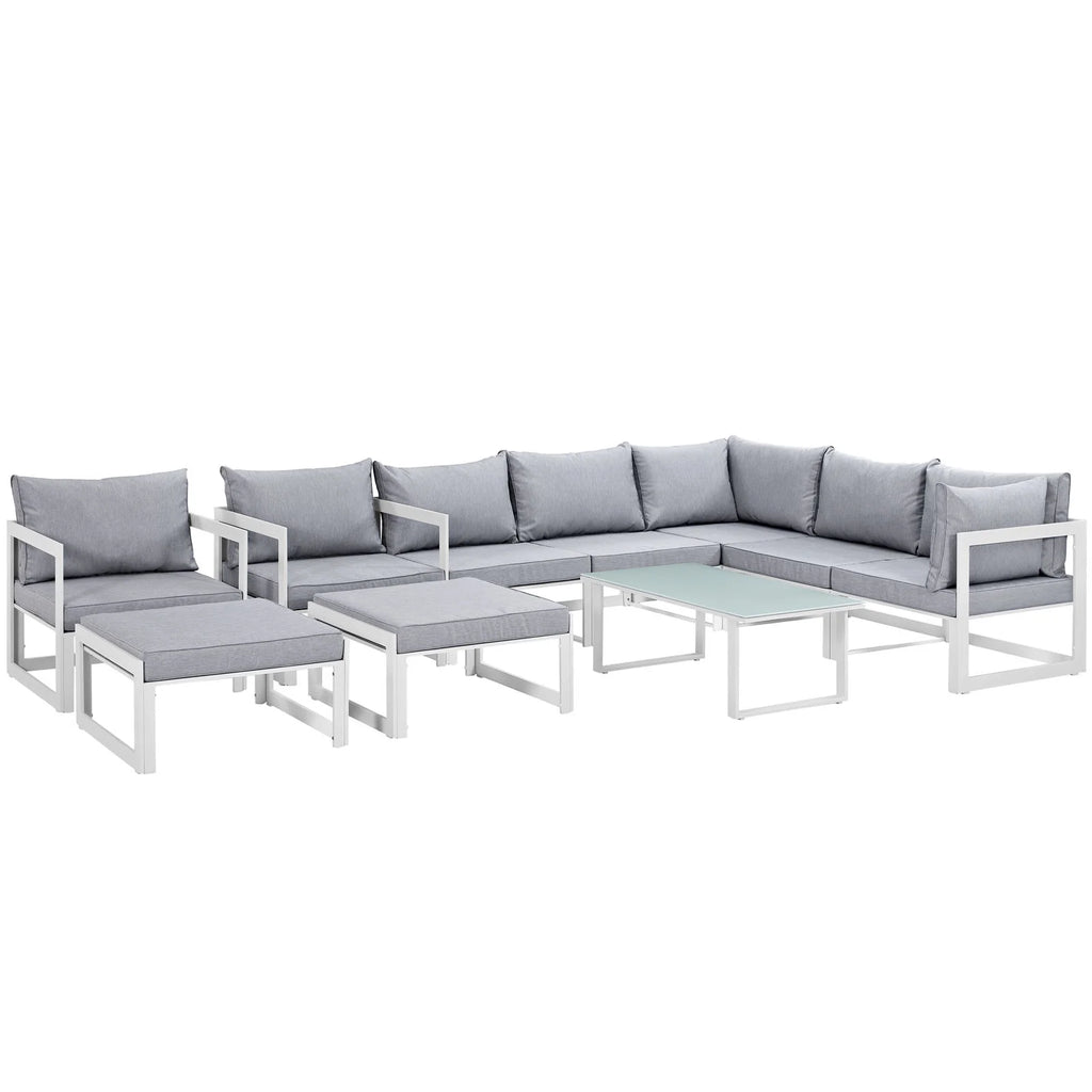 White Grey Fabric Outdoor Patio Sectional Sofa Set B153682
