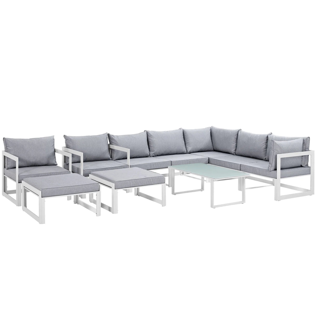 White Grey Fabric Outdoor Patio Sectional Sofa Set B153682