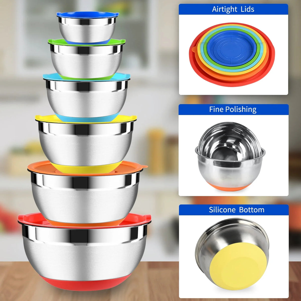 20 Pcs Stainless Steel Mixing Bowls Set with Lids Q1519