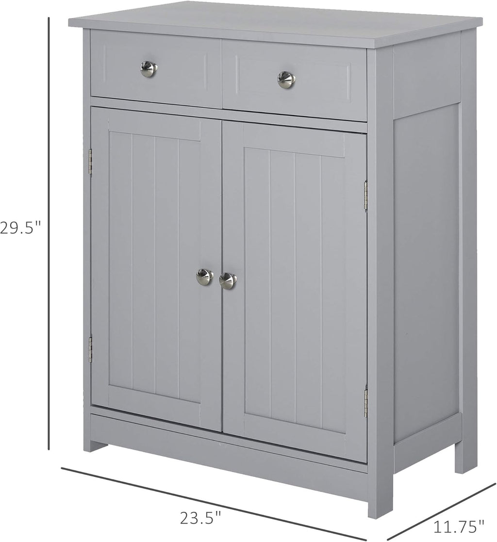 Grey Freestanding Bathroom Storage Cabinet with 2 Door, 2 Drawers, Adjustable Shelf R64578
