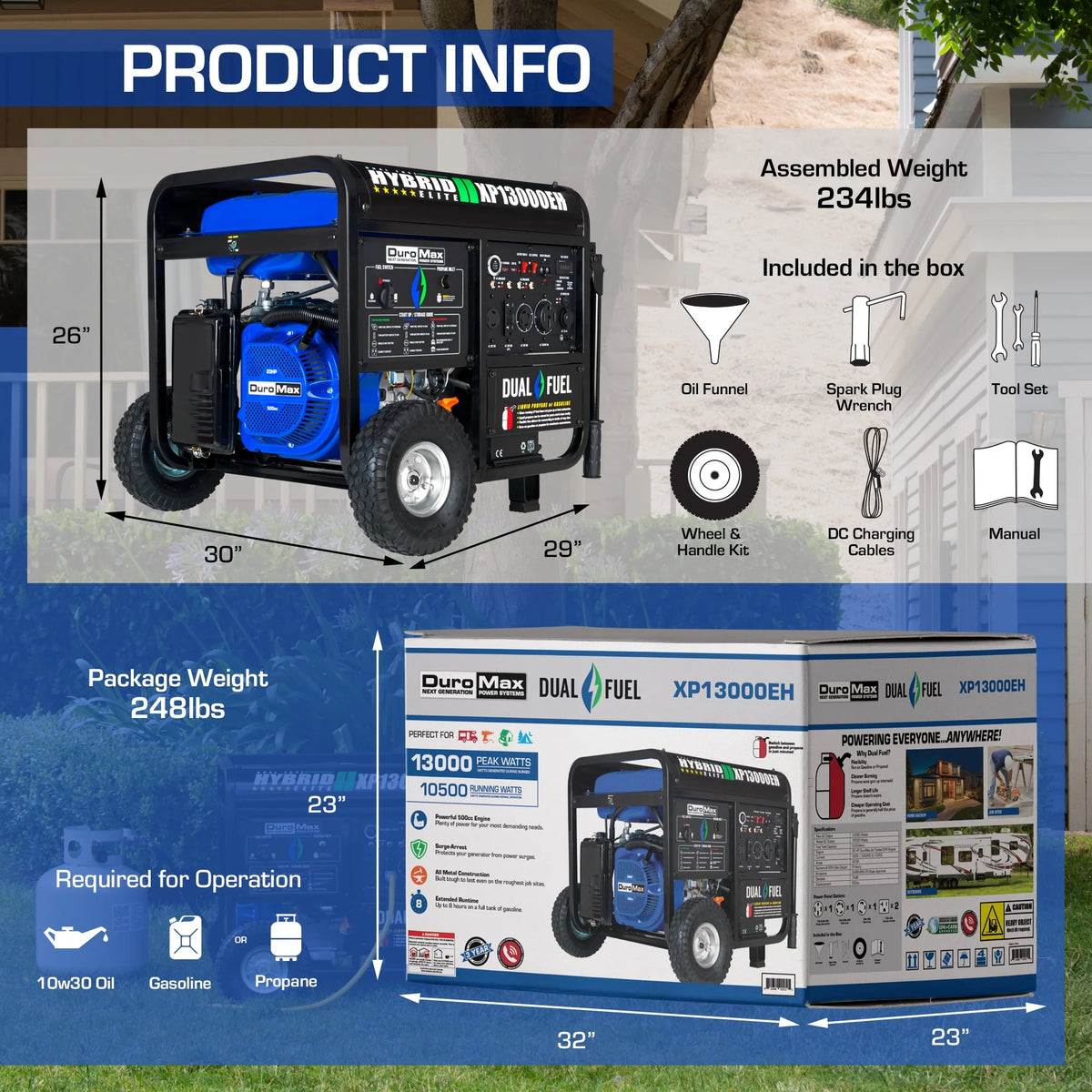 13,000-Watt 500cc Portable Hybrid Gas Propane Generator W9193