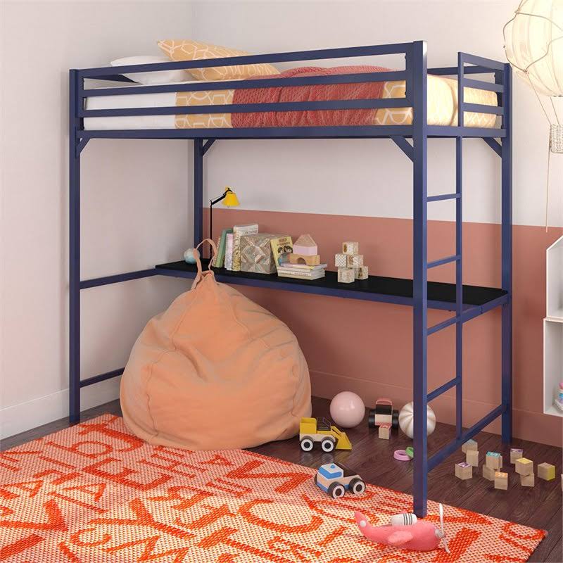 Twin Metal Loft Bed with Desk in Blue N98713