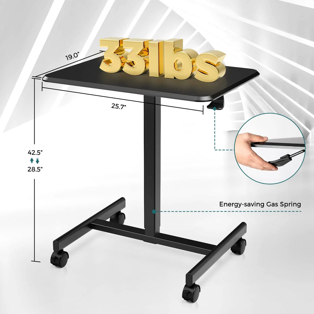 Black Height Adjustable Standing Desk with Lockable Wheels U768534