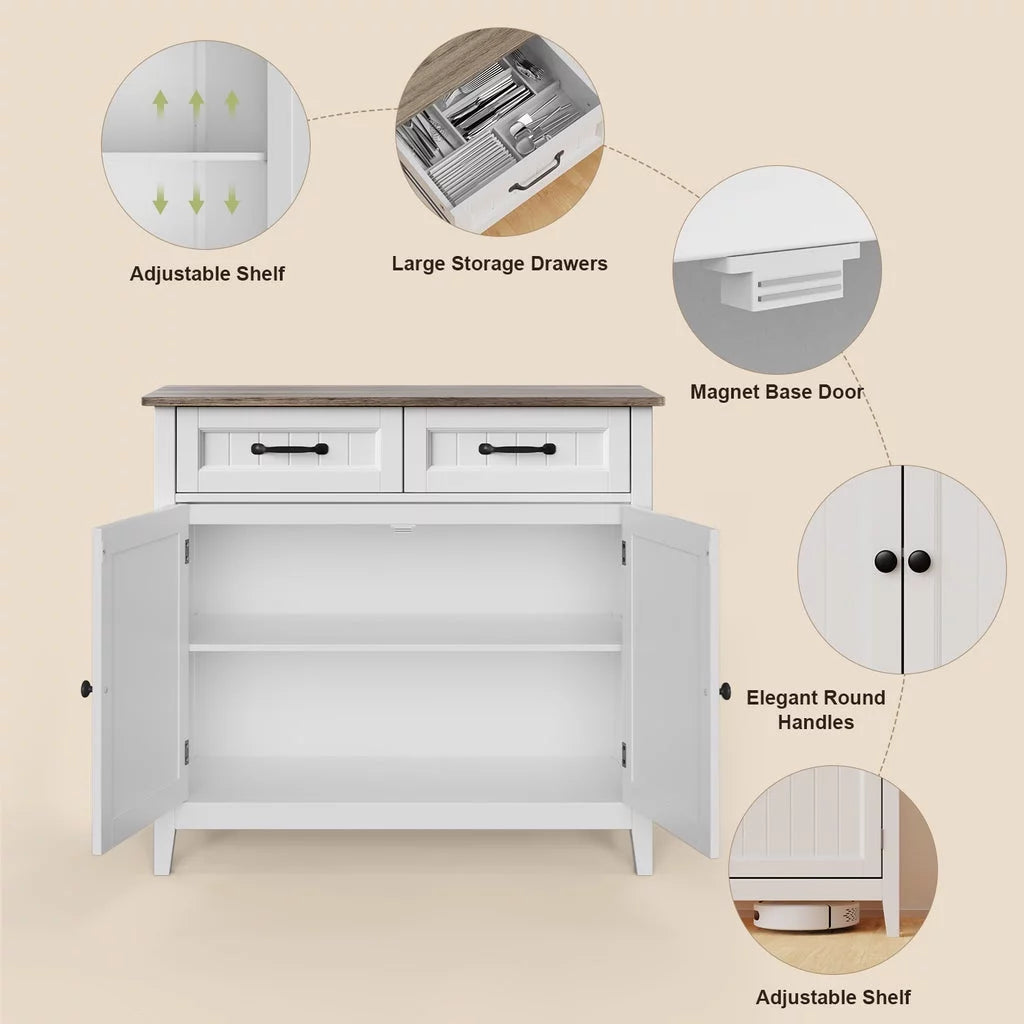 Grey Kitchen Sideboard Buffet Cabinet with Drawers and Adjustable Shelf M87598