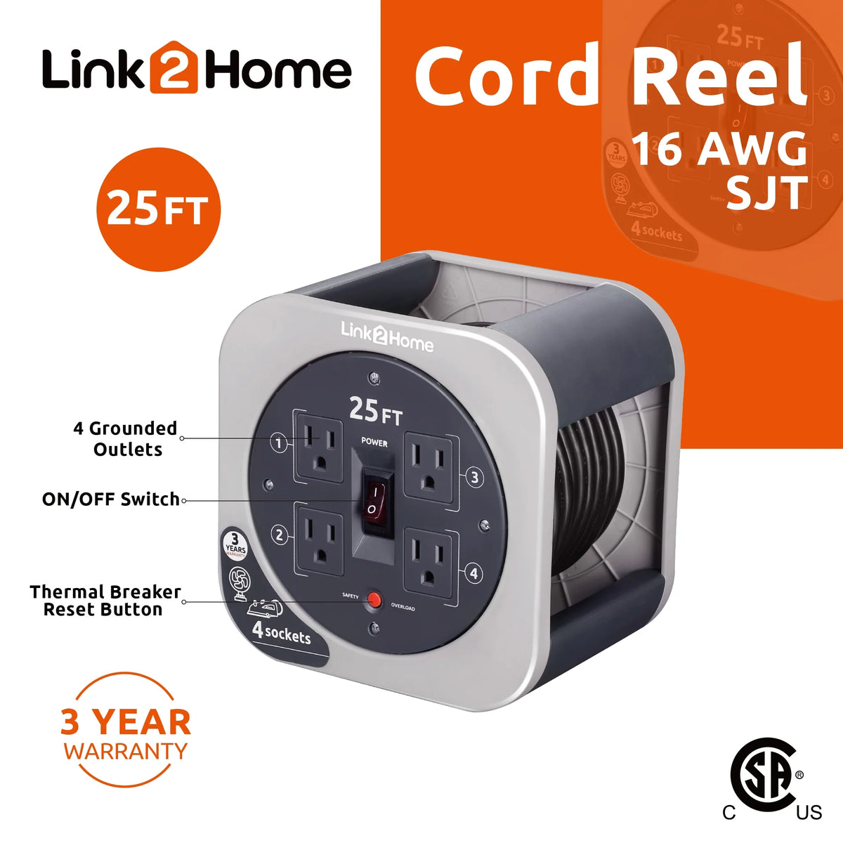 25 ft. Extension Cord Reel with 4 Power Outlets I113792