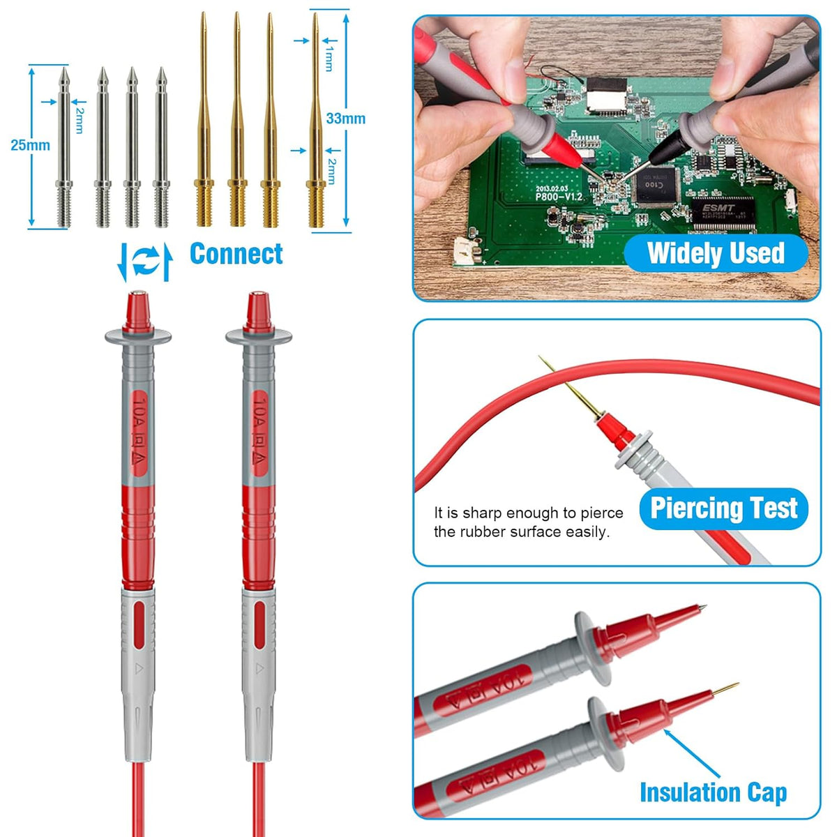 24pcs Professional Electrical Multimeter Test Lead Kit with Tip Probes, Alligator Clips, Test Hook Clips, Spade Plug, Banana Plug J365