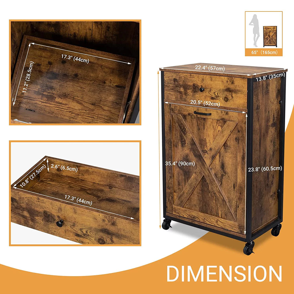 10 Gallon Rustic Brown Tilt Out Trash Cabinet with Drawer Y72839