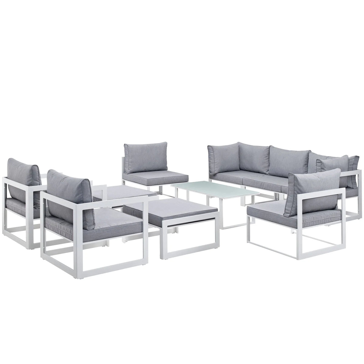 White Grey Fabric Outdoor Patio Sectional Sofa Set B153682