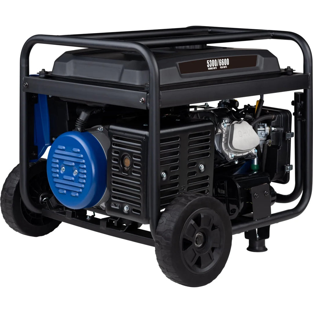 6600 Peak Watt Electric Start Portable Gas Powered Generator with CO Sensor and Wheel Kit L8793