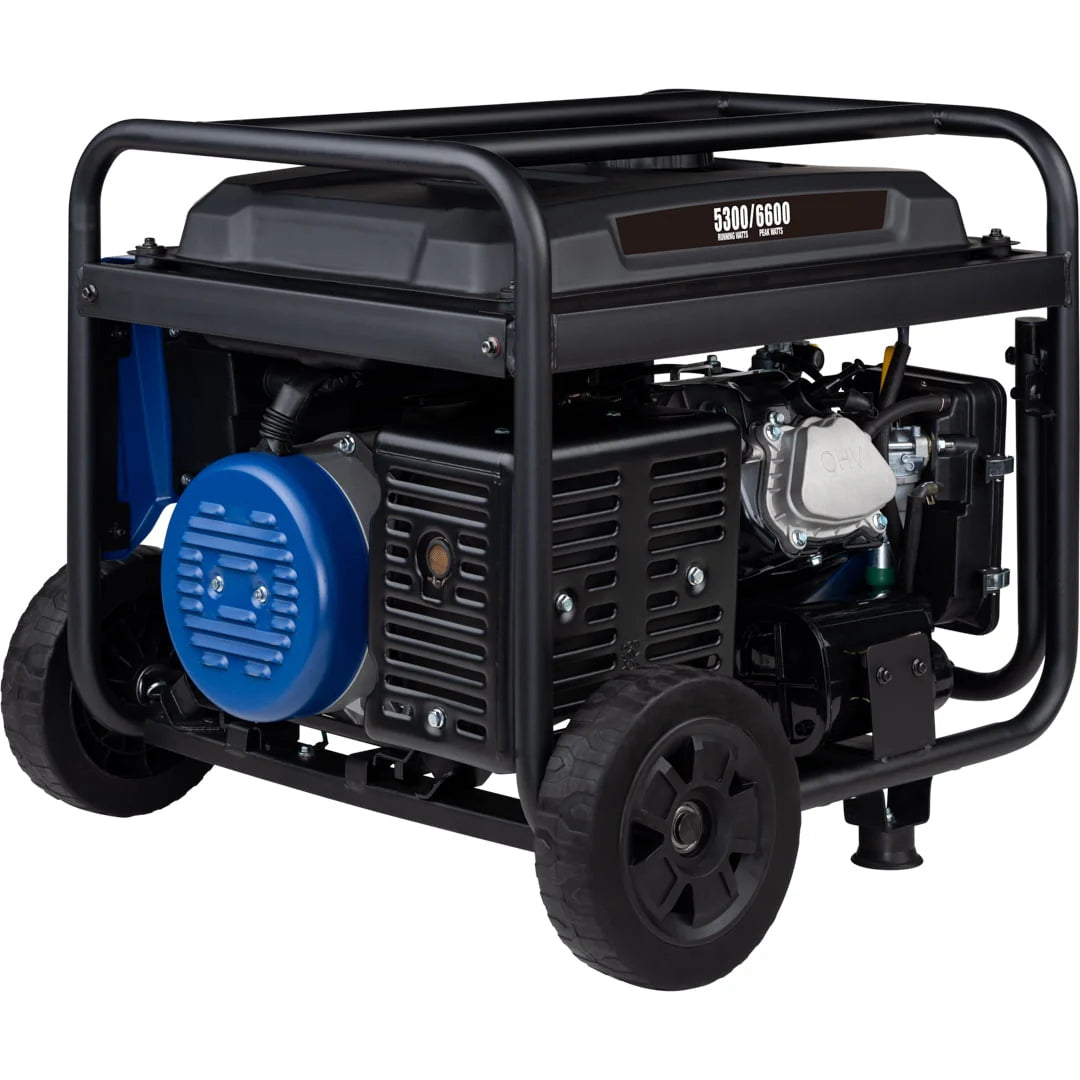 6600 Peak Watt Electric Start Portable Gas Powered Generator with CO Sensor and Wheel Kit L8793