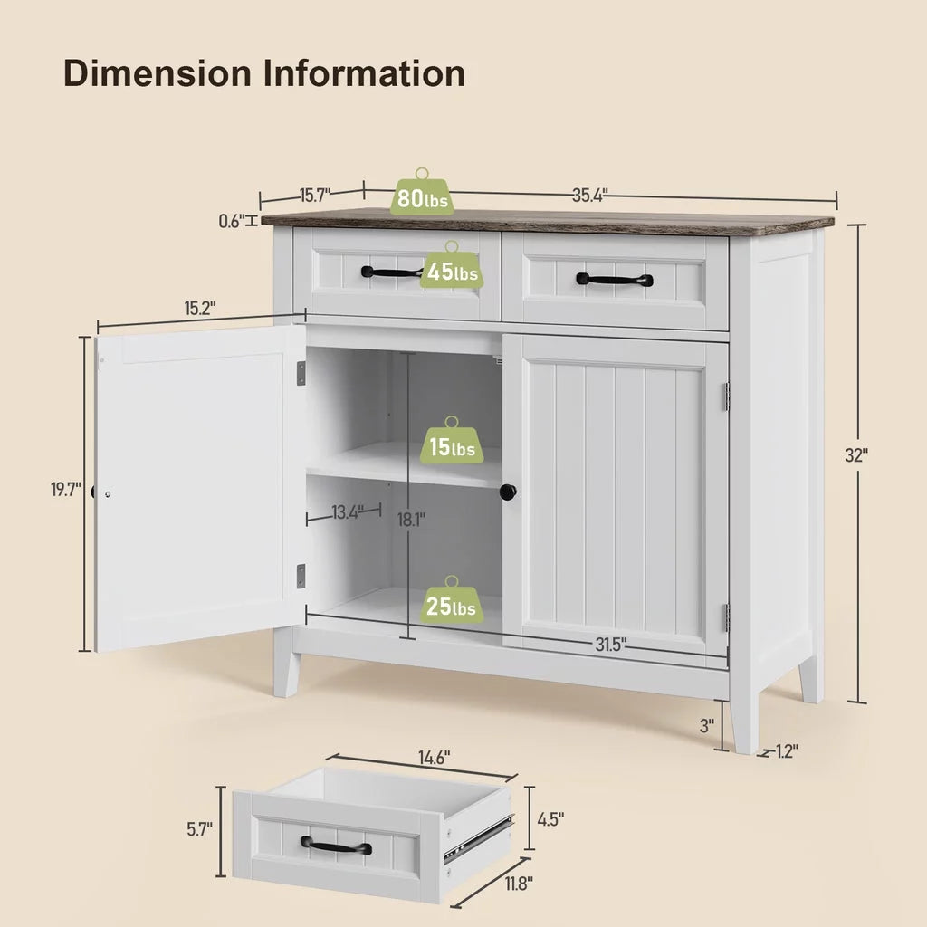 Grey Kitchen Sideboard Buffet Cabinet with Drawers and Adjustable Shelf M87598