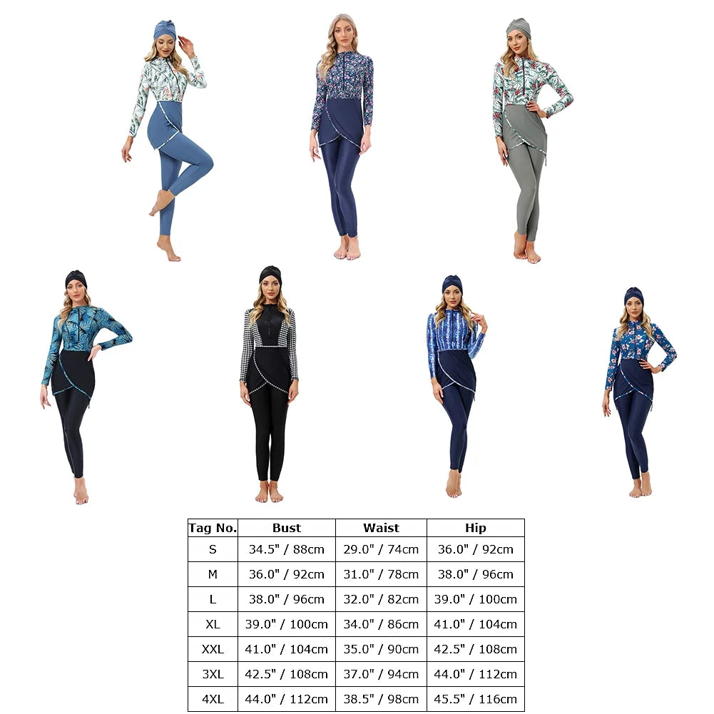 3 Pieces Long Sleeve Modest Swimwear Burkini B53070