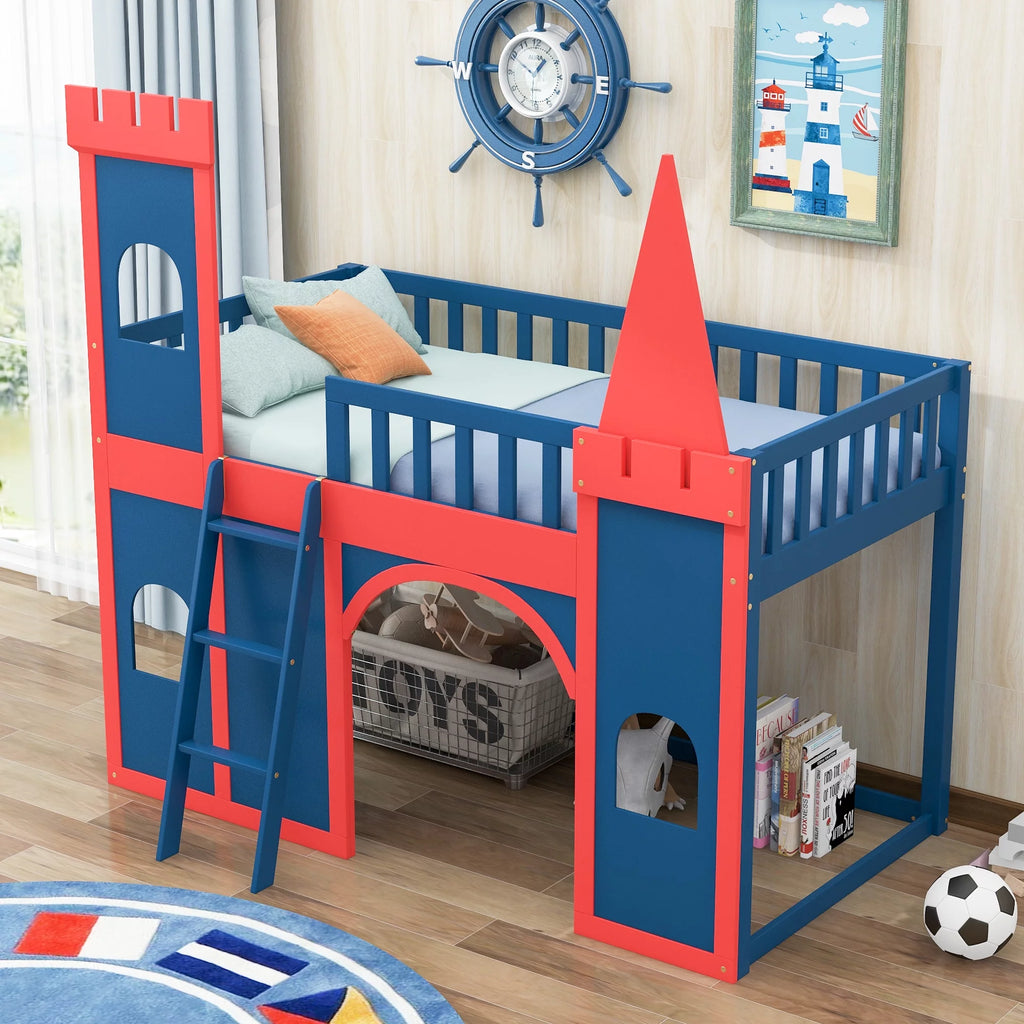 Twin Size Castle Shaped Loft Bed with Underbed Storage G9198