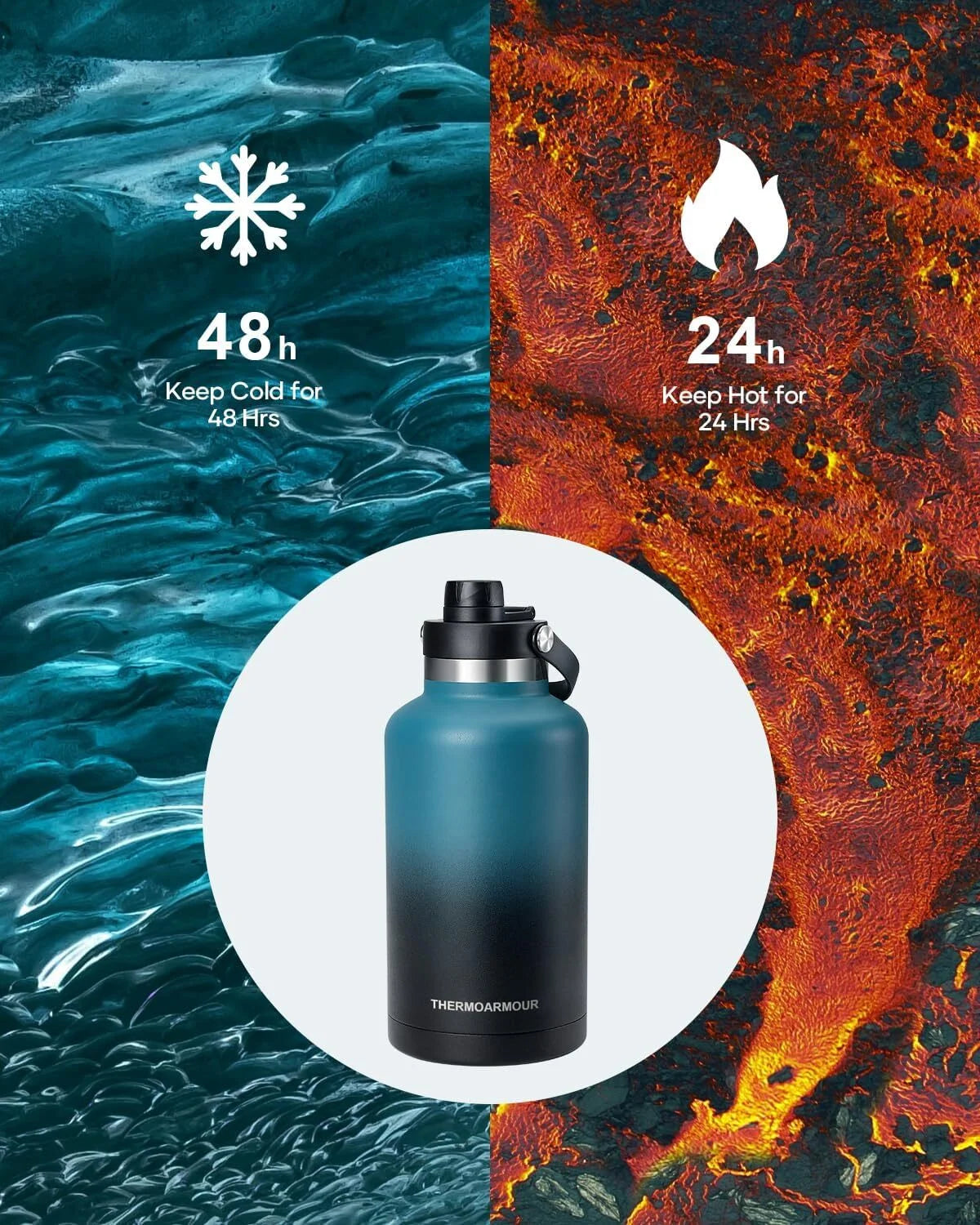 64 oz Insulated Stainless Steel Water Bottle with Two Lid U239126
