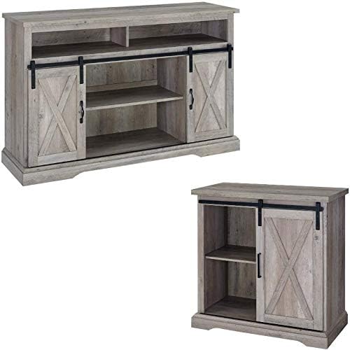 2 Piece Rustic Oak TV Stand and Buffet Side Cabinet Set Q82234