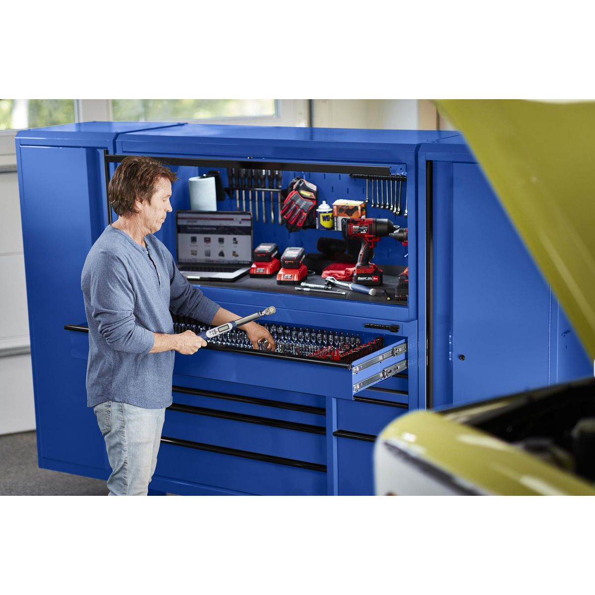 56 in. x 22 in. Blue Work Center Hutch J38419