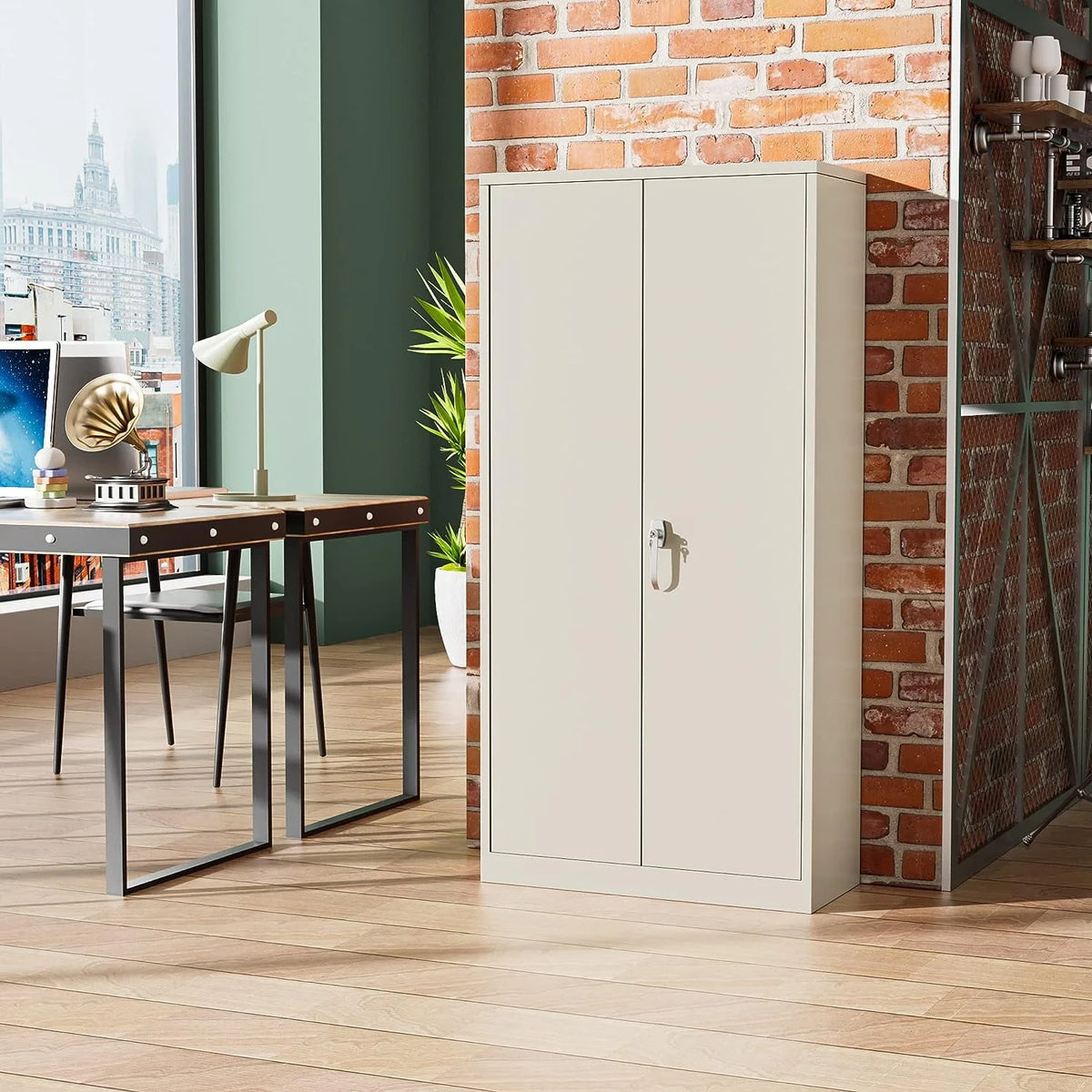 Black Metal Storage Cabinet with Locking Doors and Adjustable Shelves U783892