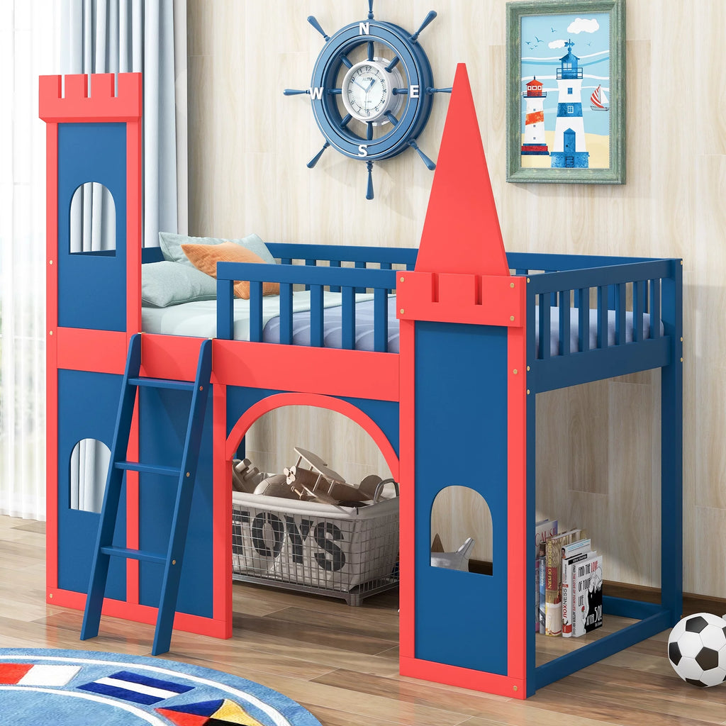 Twin Size Castle Shaped Loft Bed with Underbed Storage G9198