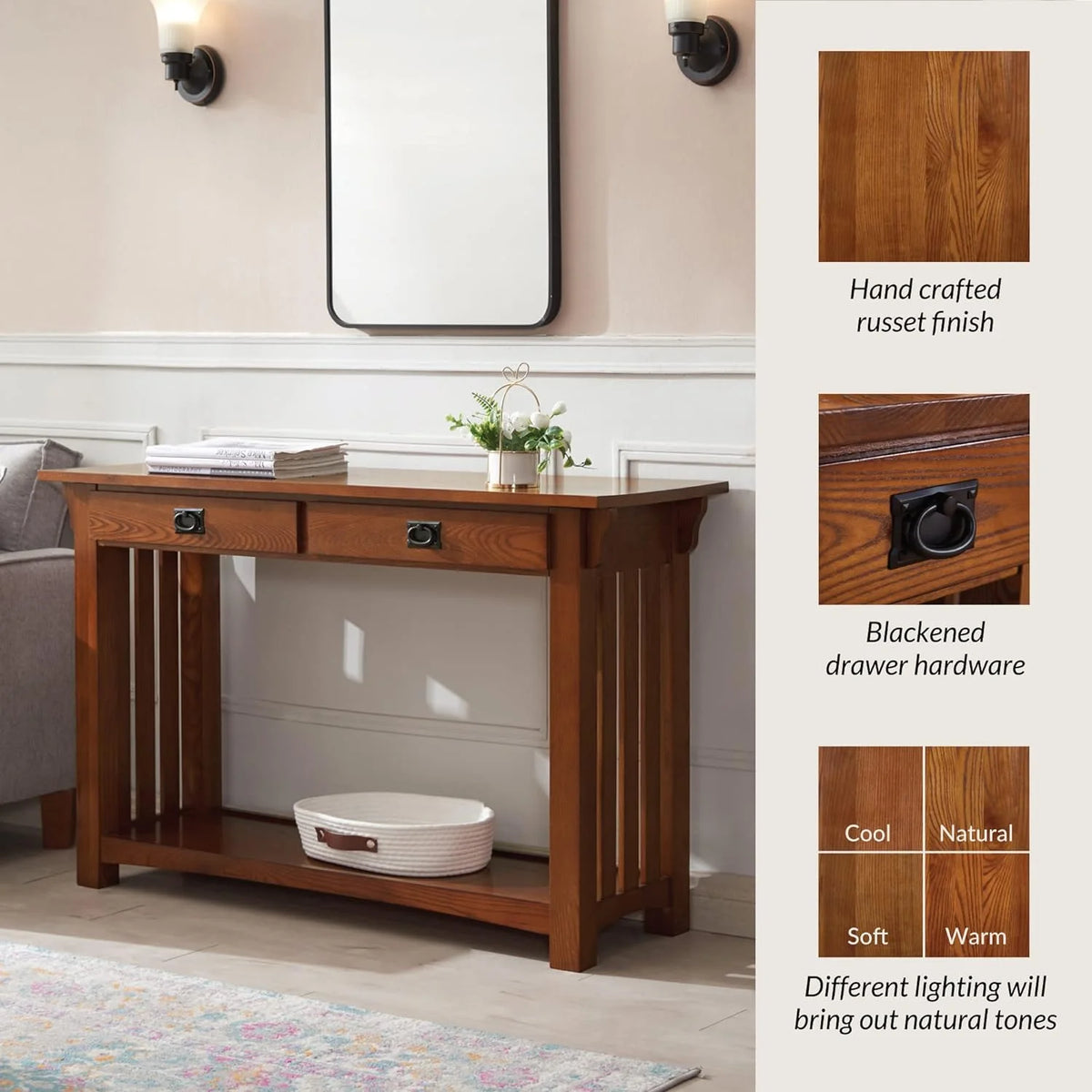 Medium Oak Two Drawer Console Table with Shelf N19581