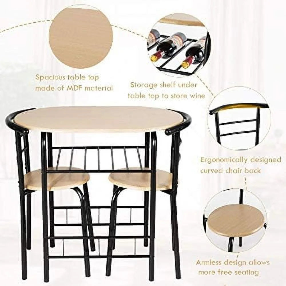 3-Piece Round Dining Set with 2 Chairs P9531