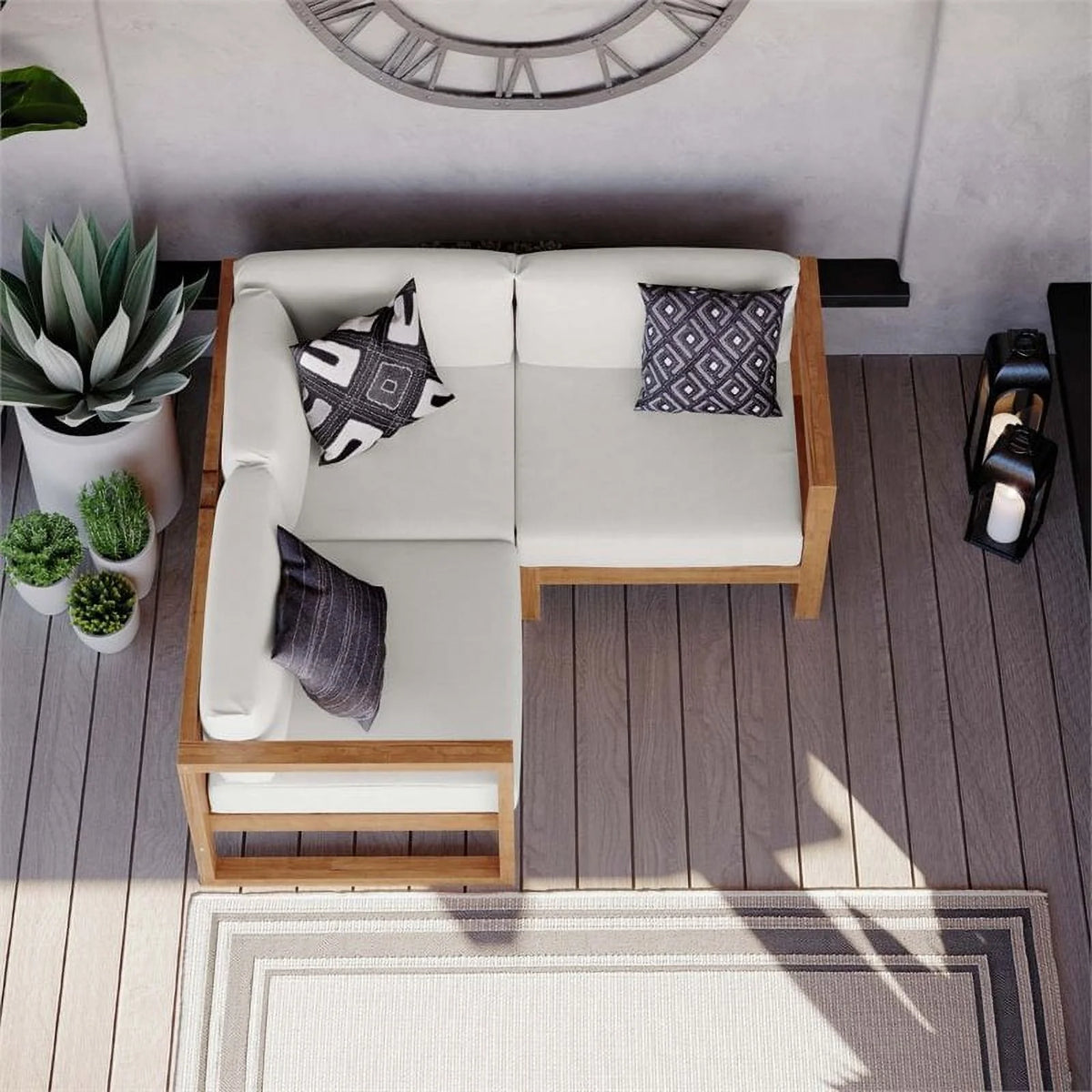 3 Piece Solid Teak Wood Patio Sectional I2726