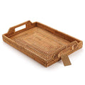 Hand-Woven Rattan Rectangular Serving Tray with Handles (14.5x10.2x1.4inches) U442