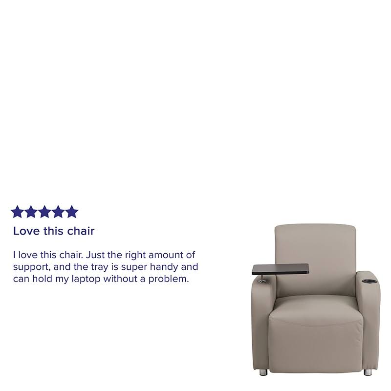 Gray Leather Guest Chair with Tablet Arm and Cup Holder H46770