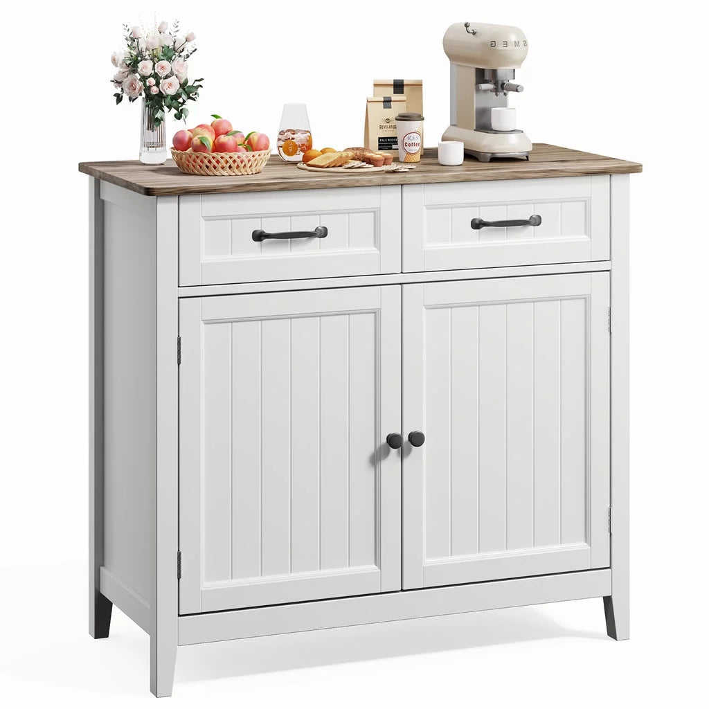Grey Kitchen Sideboard Buffet Cabinet with Drawers and Adjustable Shelf M87598