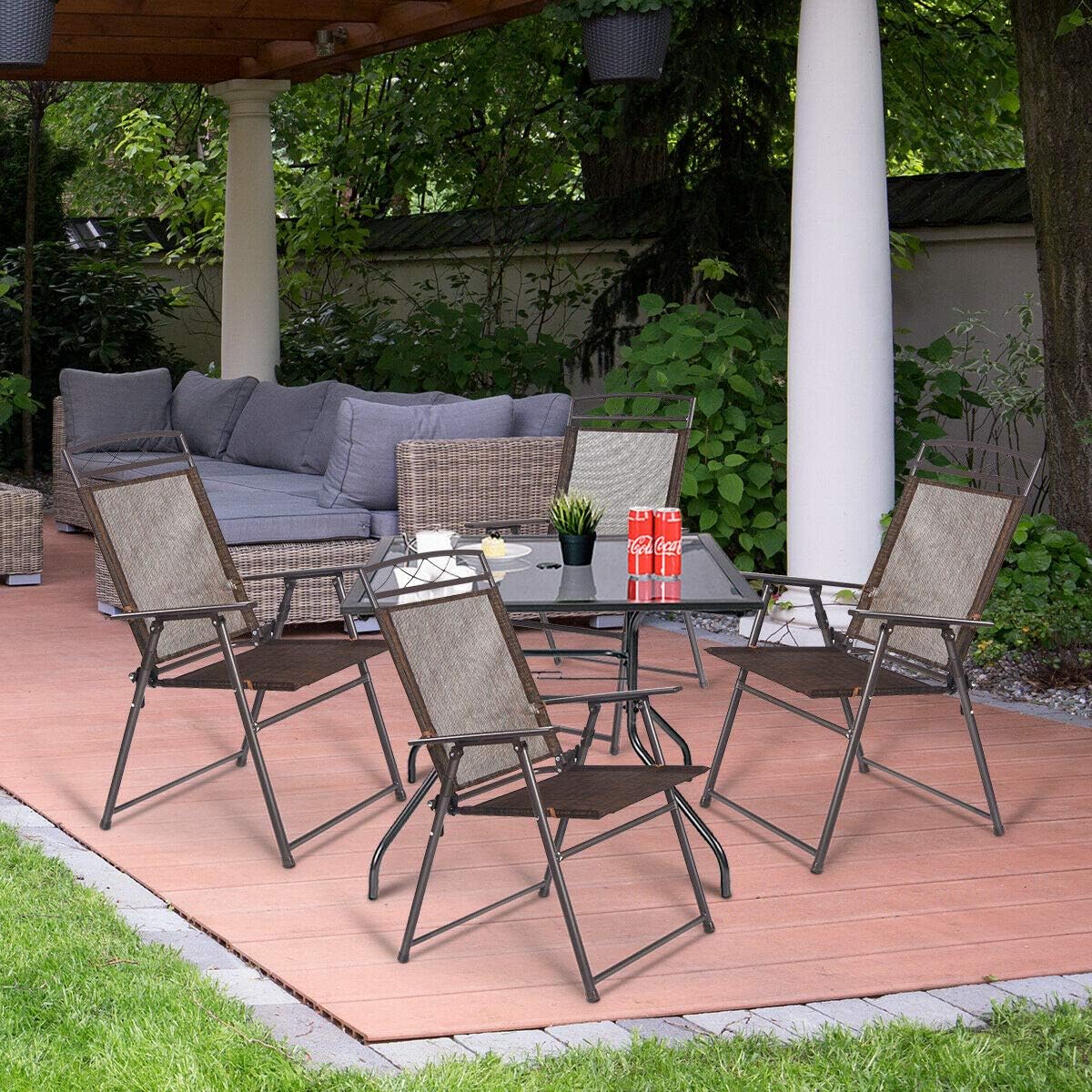 Set of 4 Patio Folding Sling Chairs Steel O4857