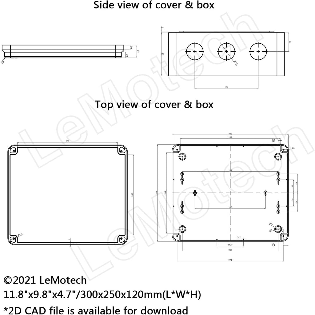 White ABS Plastic IP65 Junction Box 11.8 x 9.8 x 4.7 inch Pack of 2 P506