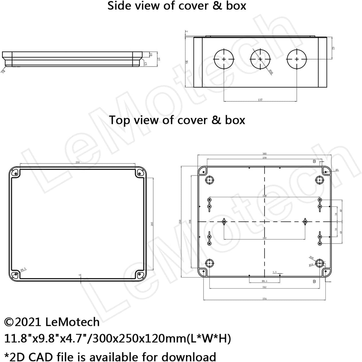 White ABS Plastic IP65 Junction Box 11.8 x 9.8 x 4.7 inch Pack of 2 P506