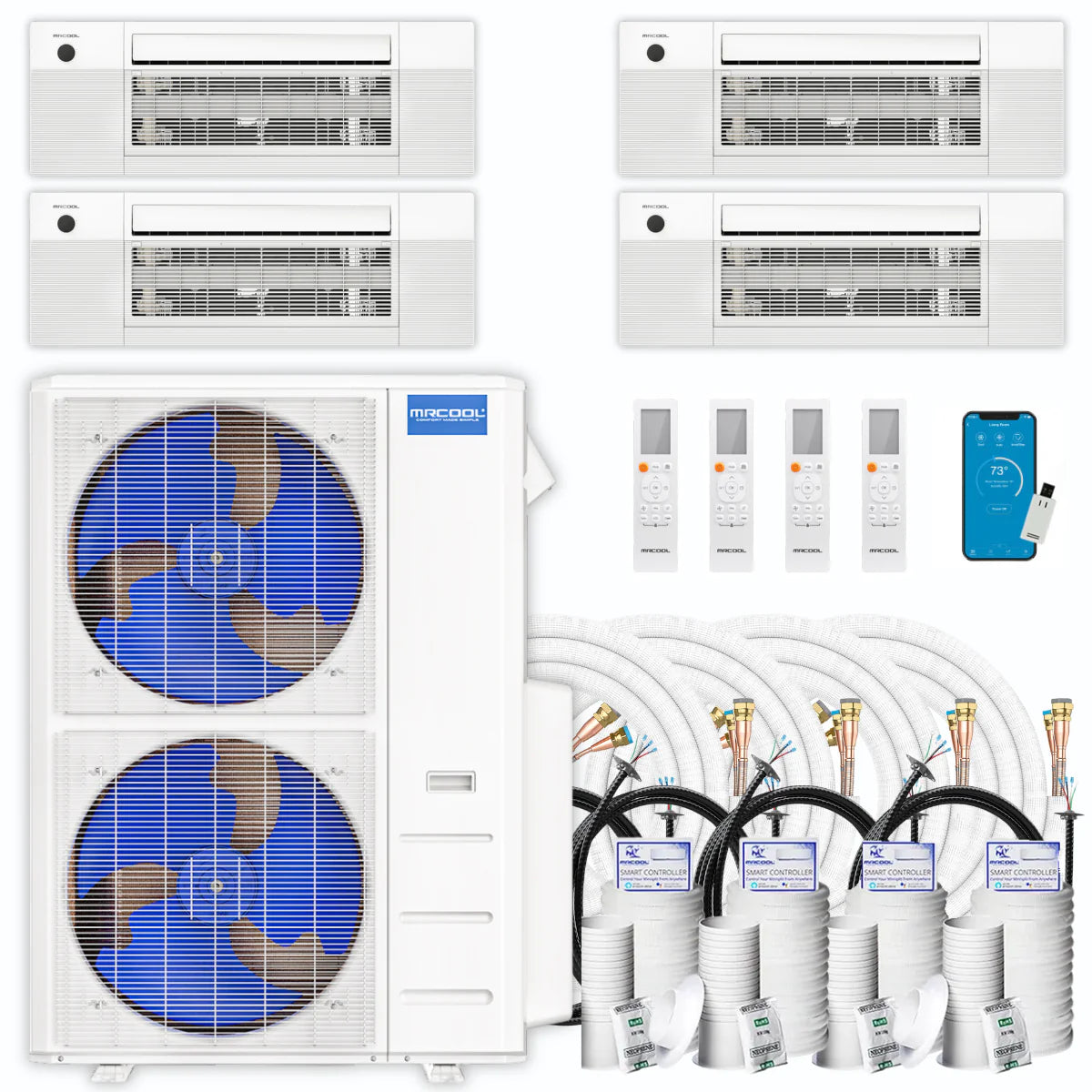 54,000 BTU 4 Zone Ceiling Cassette Ductless Air Conditioner and Heat Pump H2436