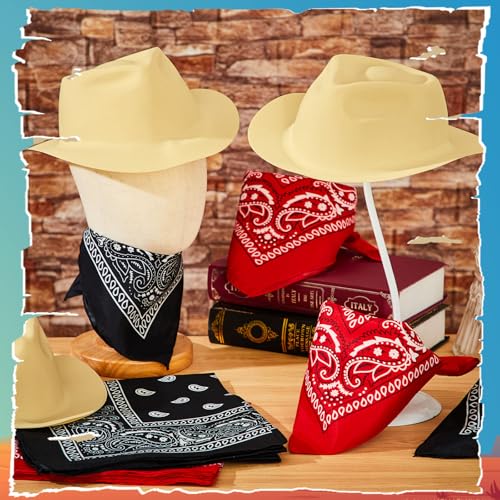 24 Pieces Felt Cowboy Hat Set with Paisley Bandanas Z4551