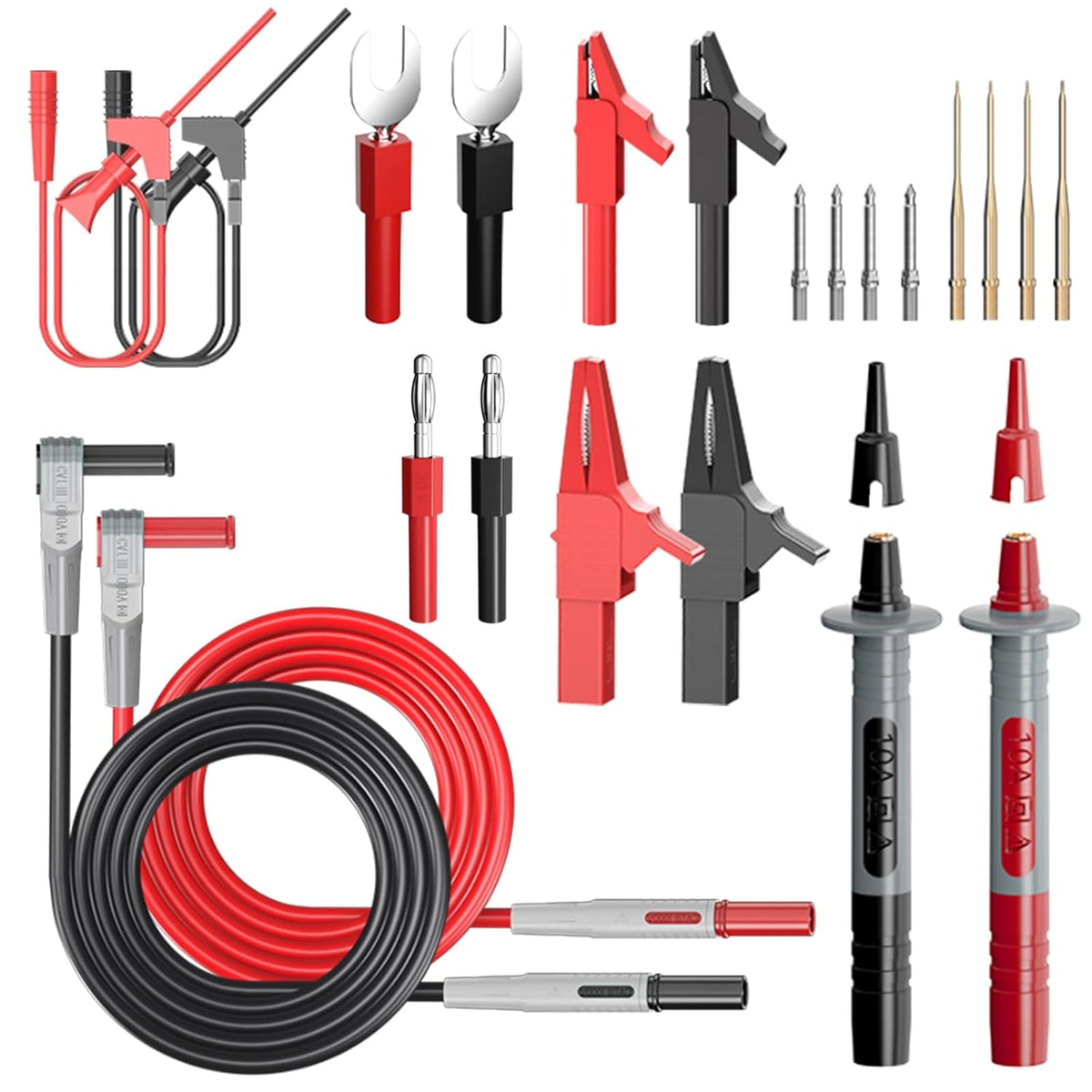 24pcs Professional Electrical Multimeter Test Lead Kit with Tip Probes, Alligator Clips, Test Hook Clips, Spade Plug, Banana Plug J365