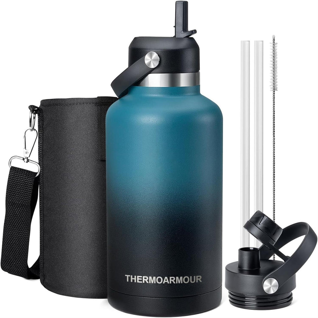 64 oz Insulated Stainless Steel Water Bottle with Two Lid U239126