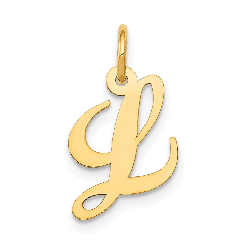14K Yellow Gold Script Letter L Initial Pendant Charm with Rope Chain Necklace 20'' V495362