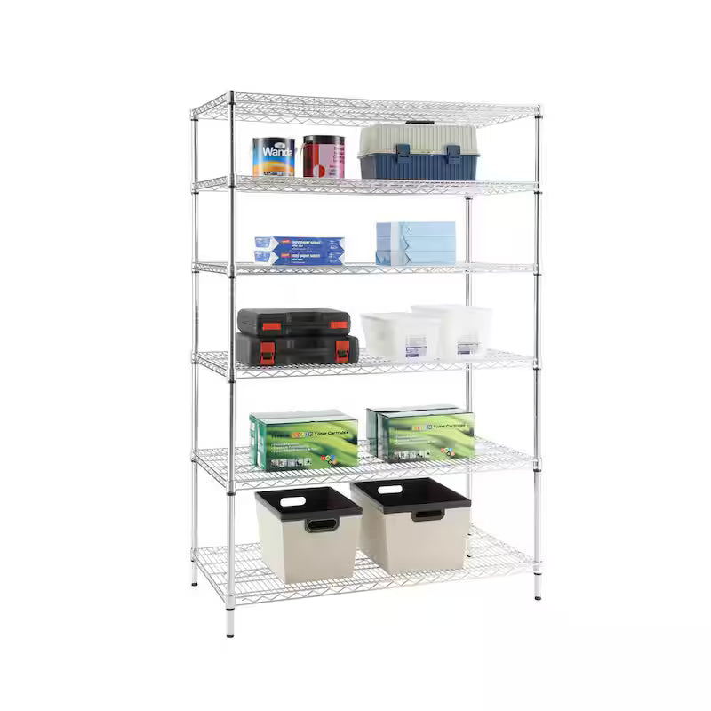 6-Tier Heavy Duty Steel Wire Shelving Unit Chrome F90856